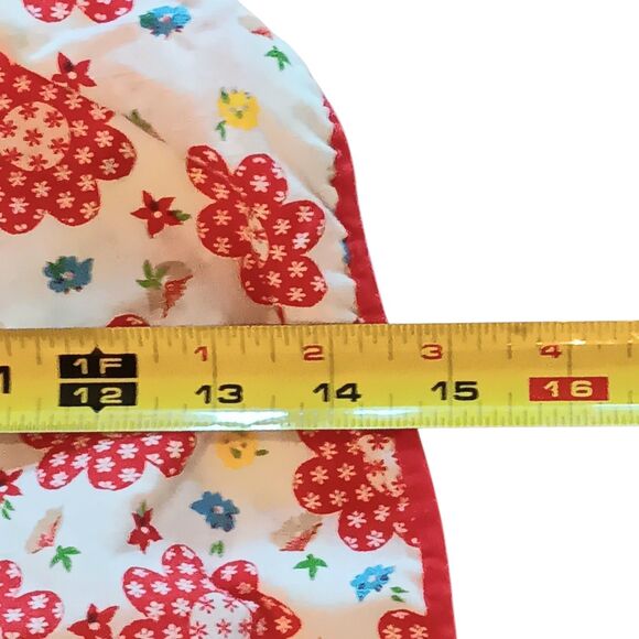 Vtg Half Apron Cotton Tieback Red White Floral 2 Pockets 60s Size Small Or Child - Picture 11 of 11